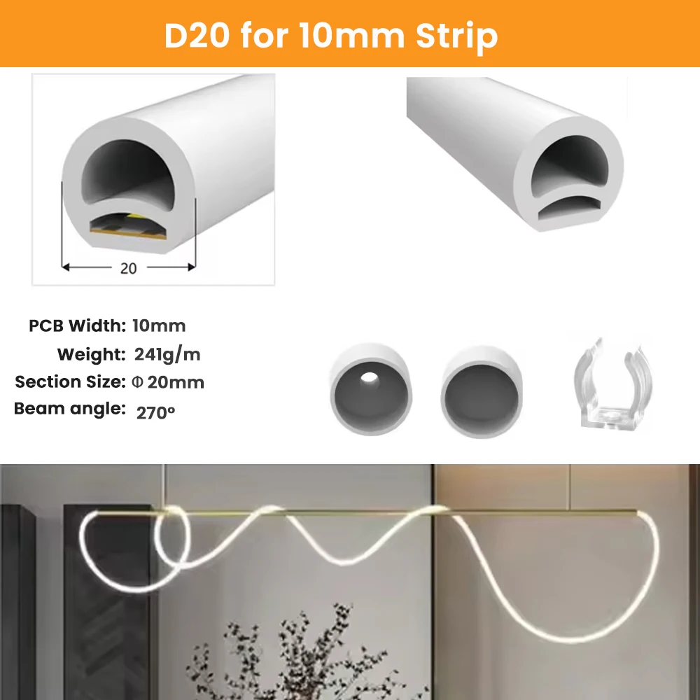 Round Silica Gel Covering Tube Neon Sign Flexible Soft Lamp Rope For 5/8/10mm PCB WS2812B WS2811 SK6812 LED Strip Light IP67