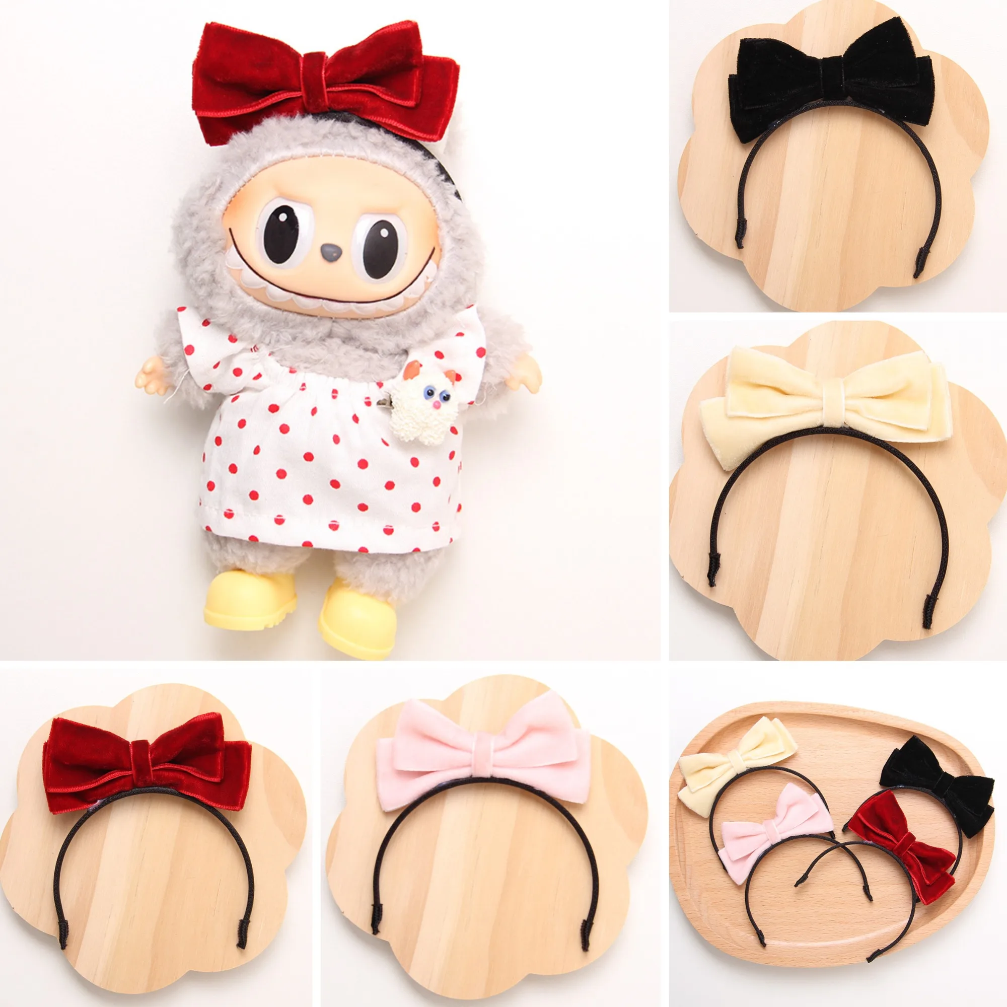 

Clothes Accessories For Labubu 15/17Cm Dolls Gen 1-3 Cute Headband Velvet Bow Head Hoop