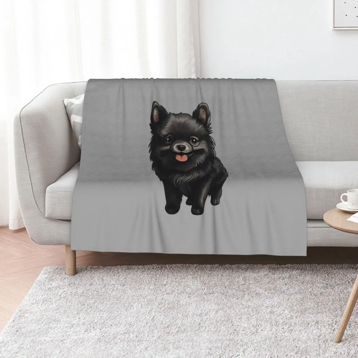 Cute Black Pomeranian Puppy Dog Drawing Throw Blanket Travel christmas gifts Decorative Sofas Luxury Designer for sofa Blankets