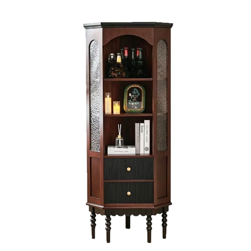 French retro corner cabinet Middle antique solid wood corner rack side cabinet Living room triangle cabinet corner display