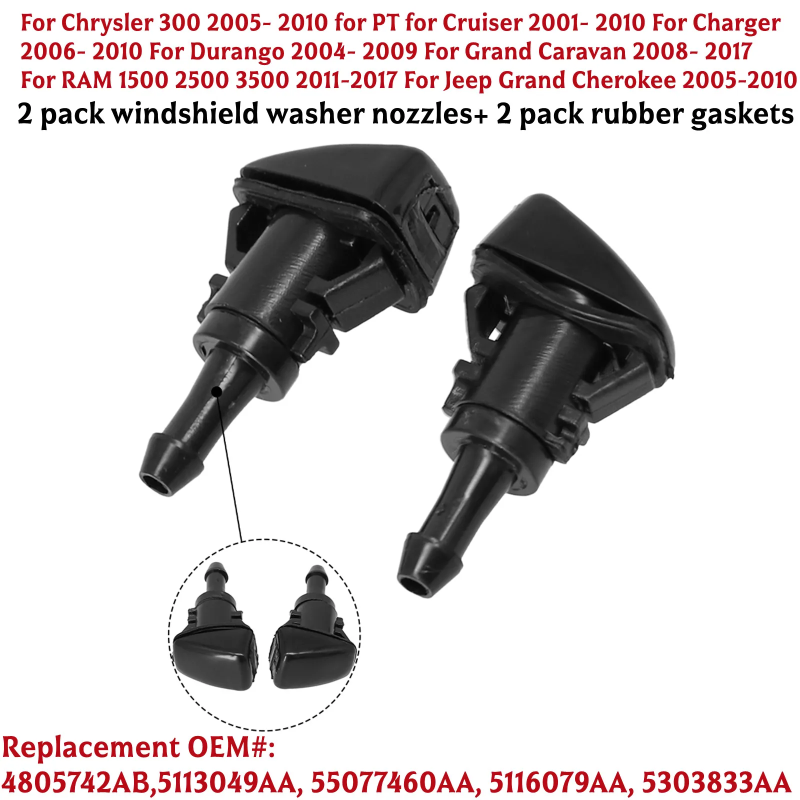 2pcs Windshield Washer Wiper Spray Nozzle For Chrysler Town & Country 4805742AB For Dodge For RAM 1500 2500 3500
