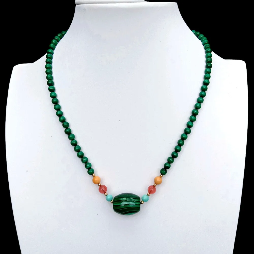 

Gemstone Necklace Green Malachite Yellow Jade Amazonite Fine Jewelry For Women