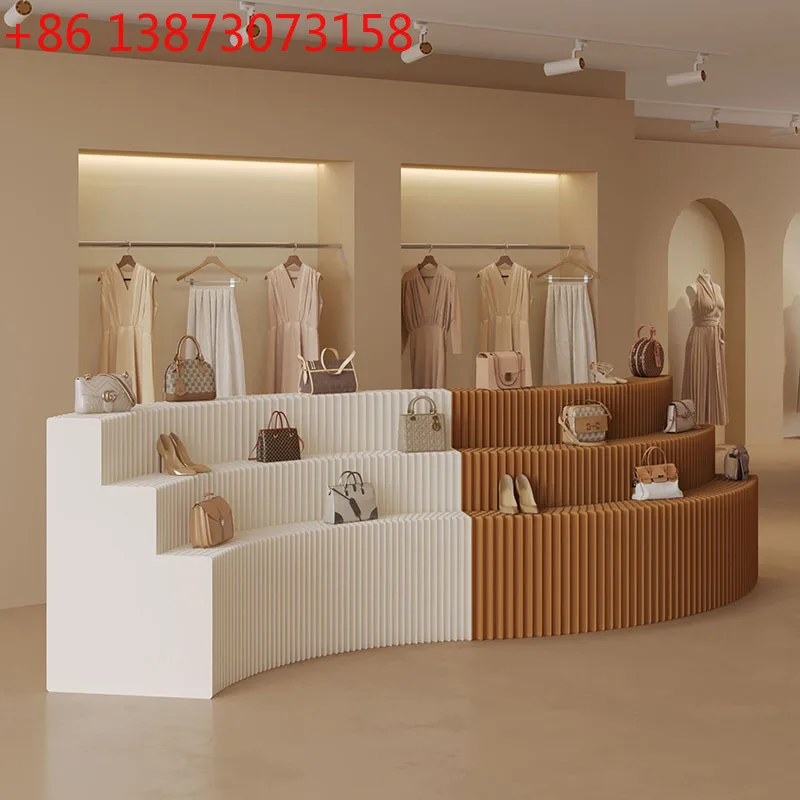 Espositore per ornamenti per prodotti per esposizione di finestre Espositore per carta telescopico con scala bianca a tre strati