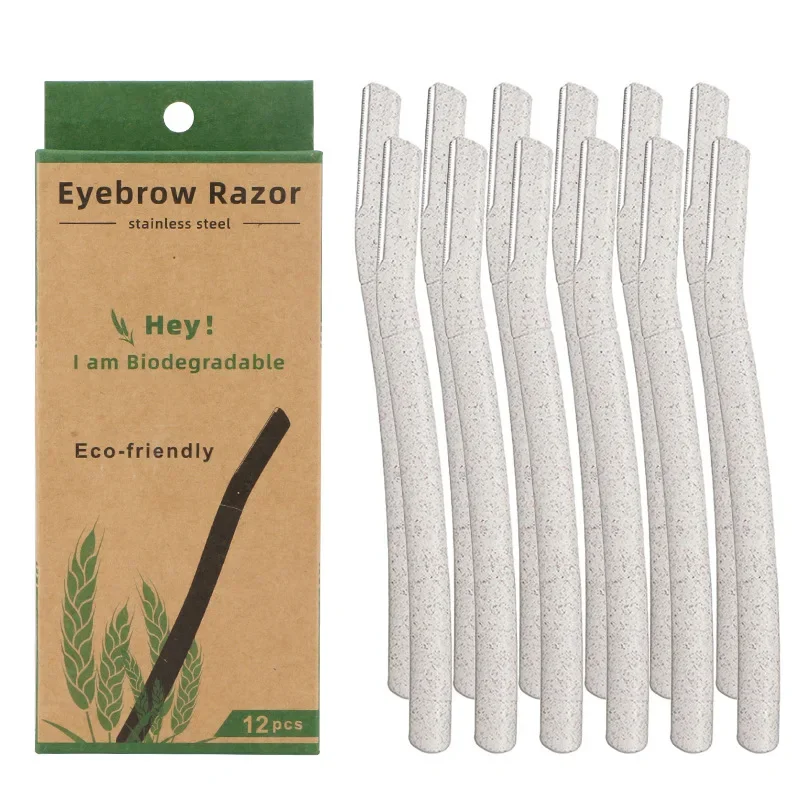 

12 Pcs/Box Wheat Straw Face Eyebrow Razor for Women,Facial Dermaplane Razor,Biodegradable Dermaplaning Tool with Precision Cover