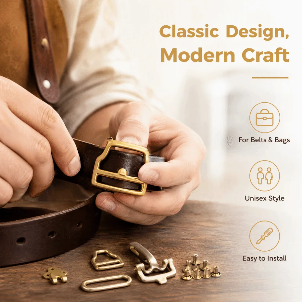 Solid Brass Belt Buckle Set Multi-Purpose Use Assorted Sizes Brass Buckle Hardware D-Shaped Design Metal Belt Buckles