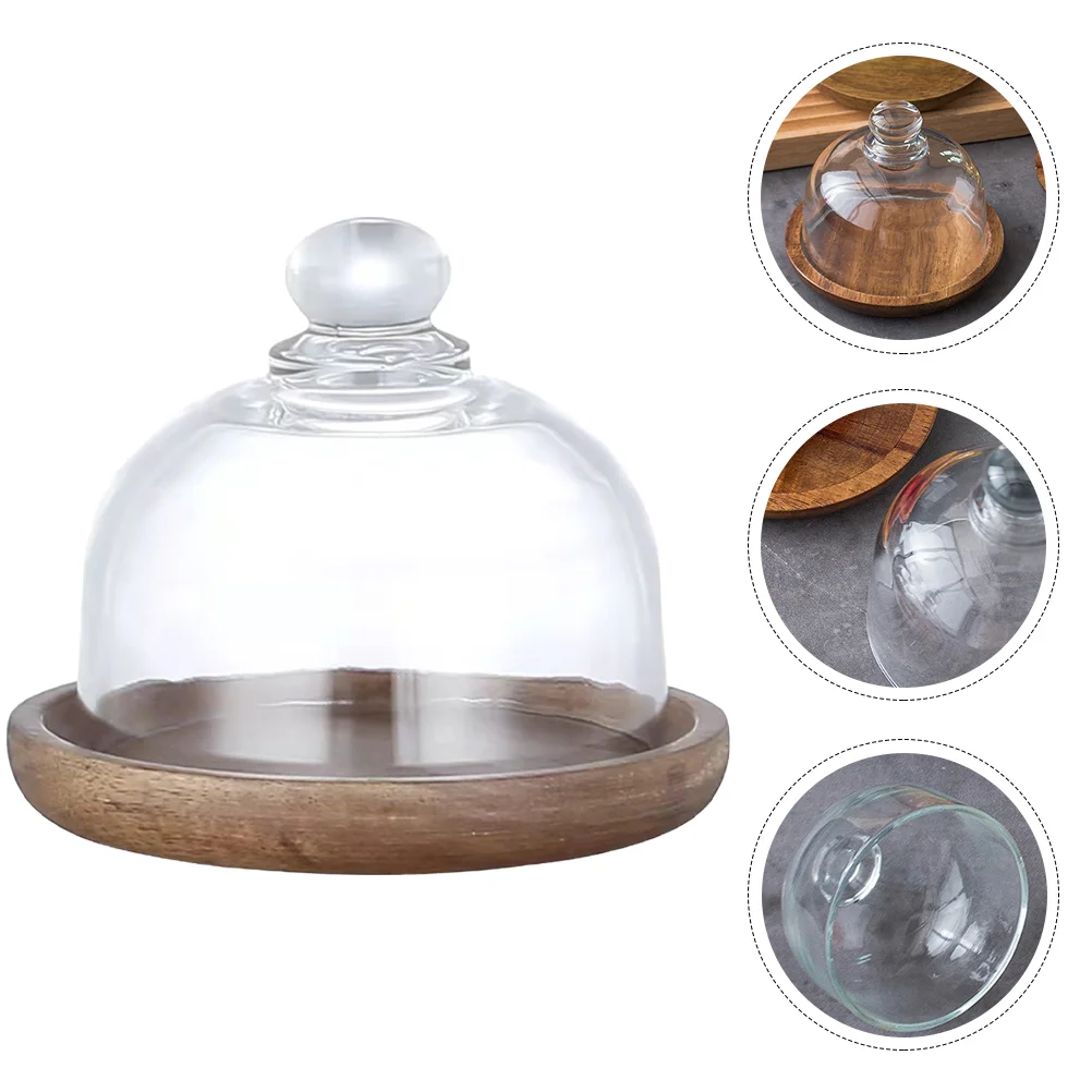 

Glass Lid Tray Mini Dessert Plate Multi-use Cake Pan Fruit Foretaste with Dome Stand Serving