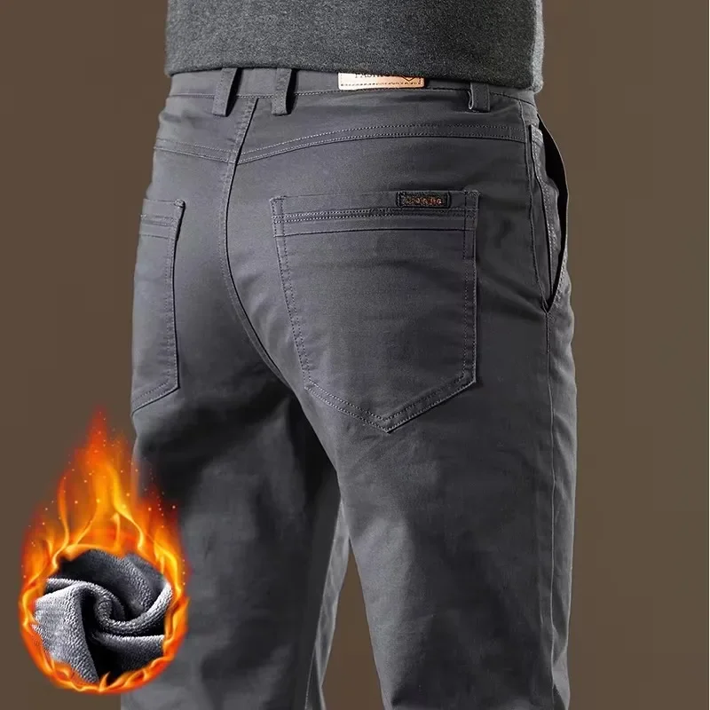 Winter Thickened Velvet Thermal Male Clothing 97% Cotton Fleece Business Casual Pants Men Straight Cozy Stretch Warm Trousers