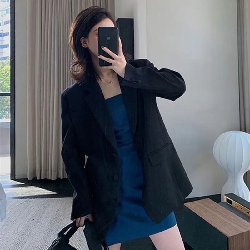 

Casual Sle Women's Long Sve Pure Color Suit Jaet Spring Autumn Korean Version Busin Retro Aosphere Trendy Top