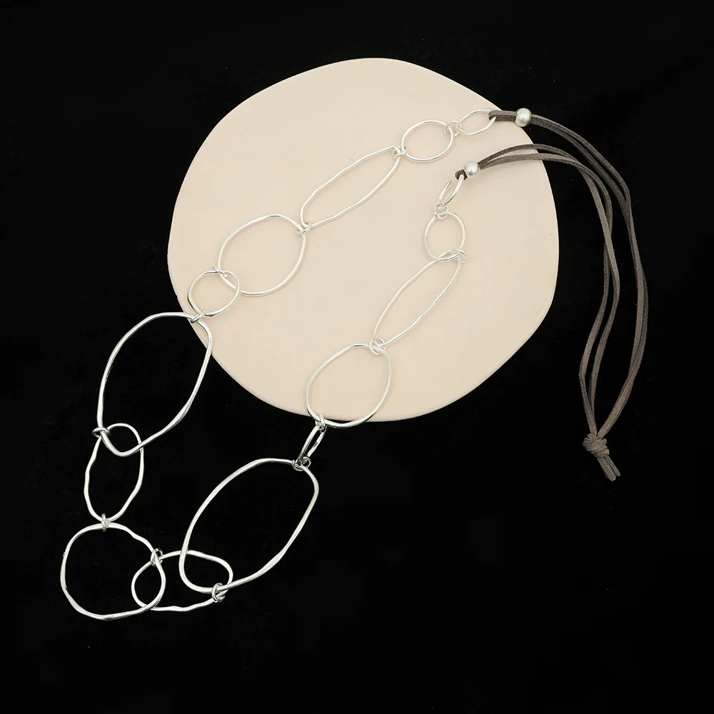 Vintage Silver Color Circles Long Necklace Trending Korean Fashion Goth Jewelry Pendants Accessories for Women Valentines Day