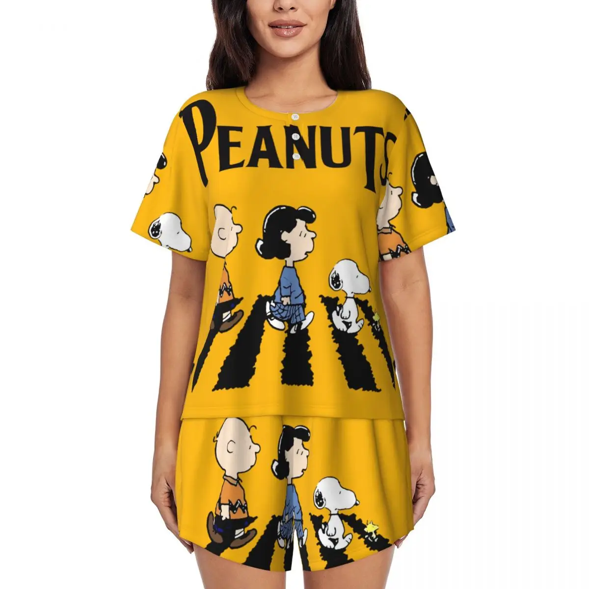 

Manga Snoopy Woodstock Cartoon Dog Pajamas Set Women Short Sleeve Sleepwear Loungewear 2 Piece Pjs