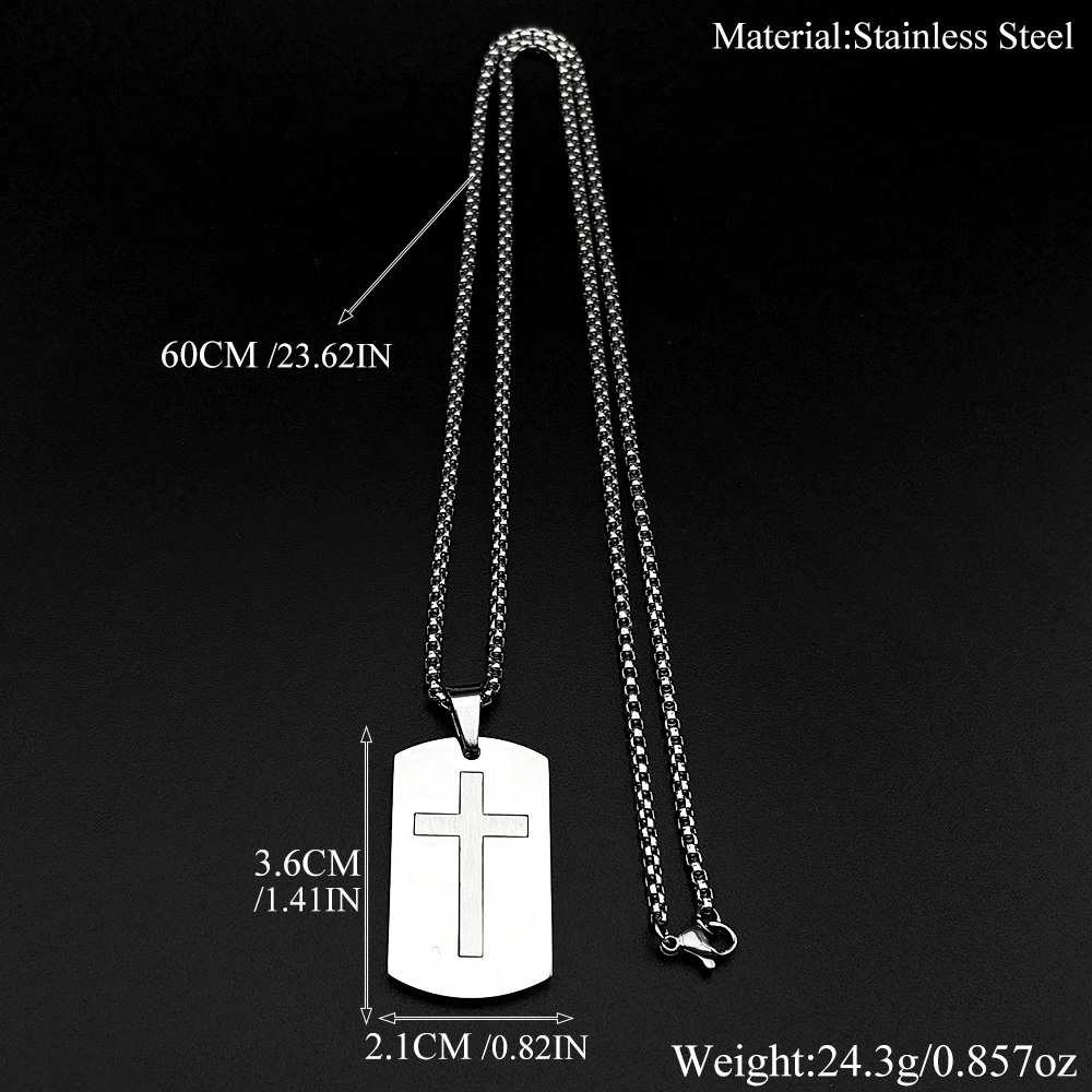 Military Army Two-tone Cross Chain Necklace for Women Men Stainless Steel Chain Dog Tag Christian Pendant Necklaces Jewelry Gift view 6