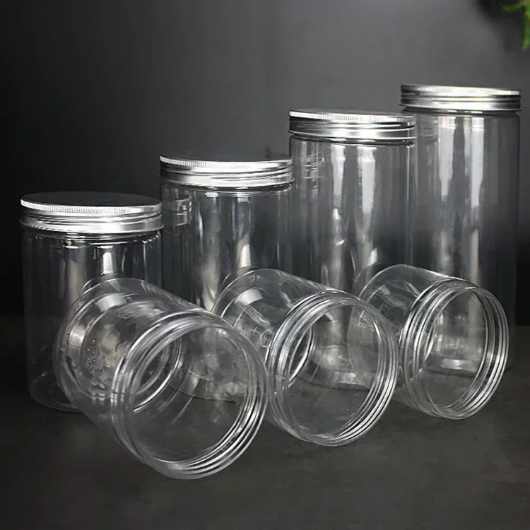 10pcs Aluminum Silver Lid Plastic Sealed Can PET Transparent Food Flower Tea Cylindrical Bottle Biscuit Snack Nut Storage Jar