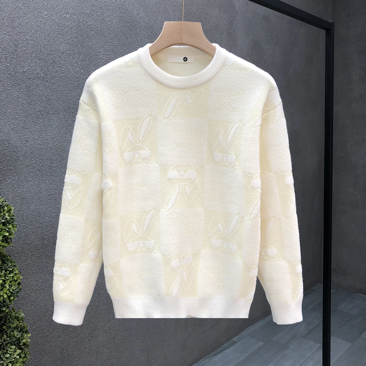 

Tagkita Men's round Ne Knitwear Rabbit Embroidery Inner Wear Long Sve Winter Faionable Youthful Sle Casual Sweater