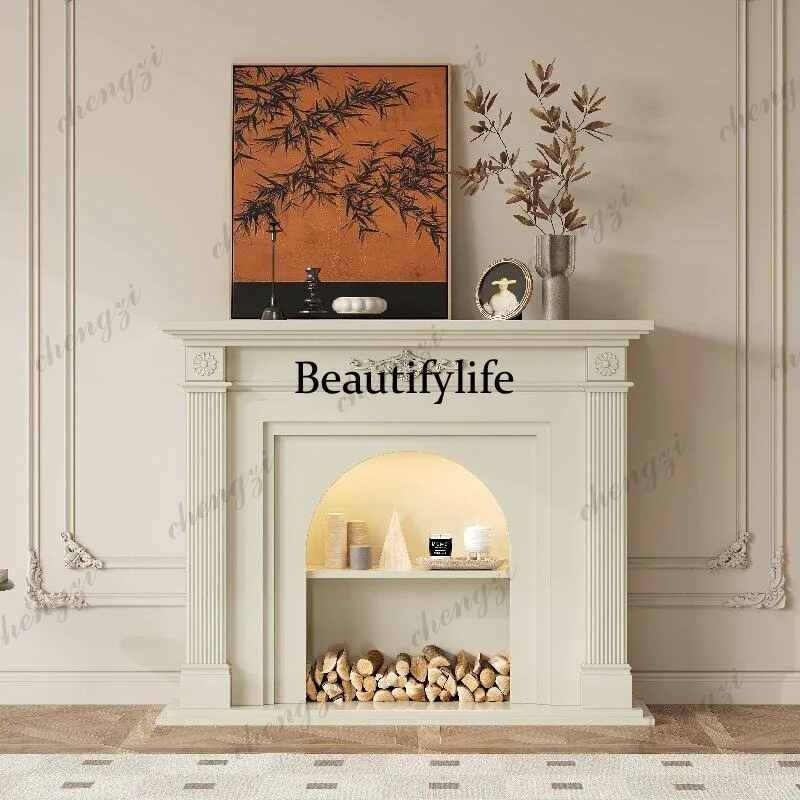 French Cream Wind Solid Wood Fireplace Cabinet Decorative Cabinet American Carved Living Room Fireplace Side Cabinet Entry Entra