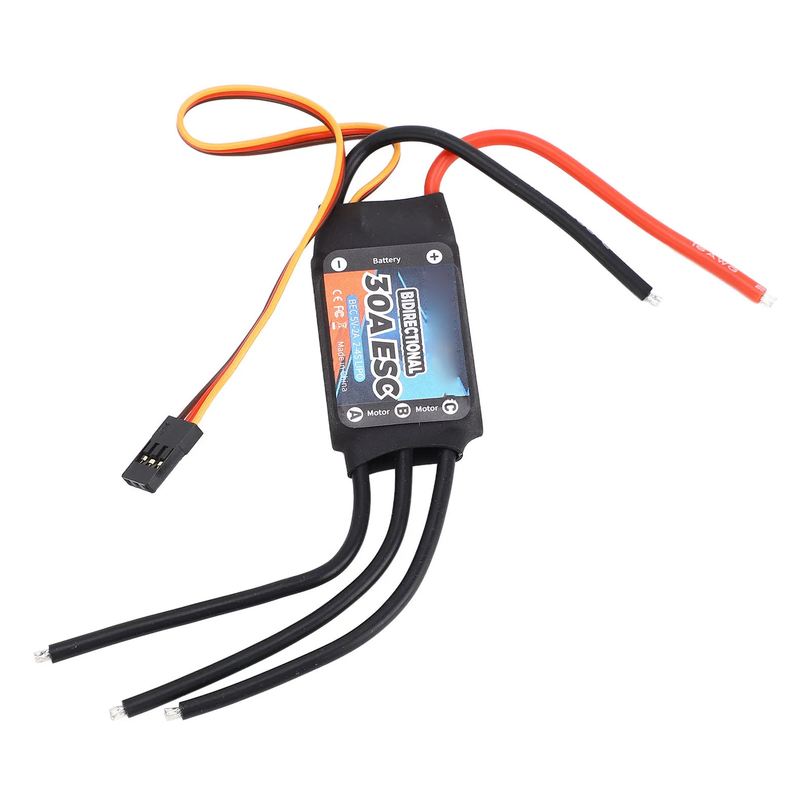 30A RC ESC Direct Reverse Quick Response 5V 2A BEC Output Bidirectional 30A Brushless ESC Plug and Play Black for RC Car