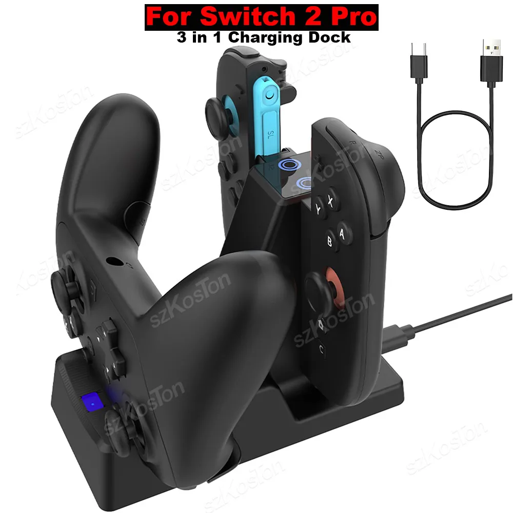 

Зарядное устройство для контроллера 3 в 1, зарядная док-станция Joycon со светодиодным индикатором, компактная подставка для Switch2, аксессуары