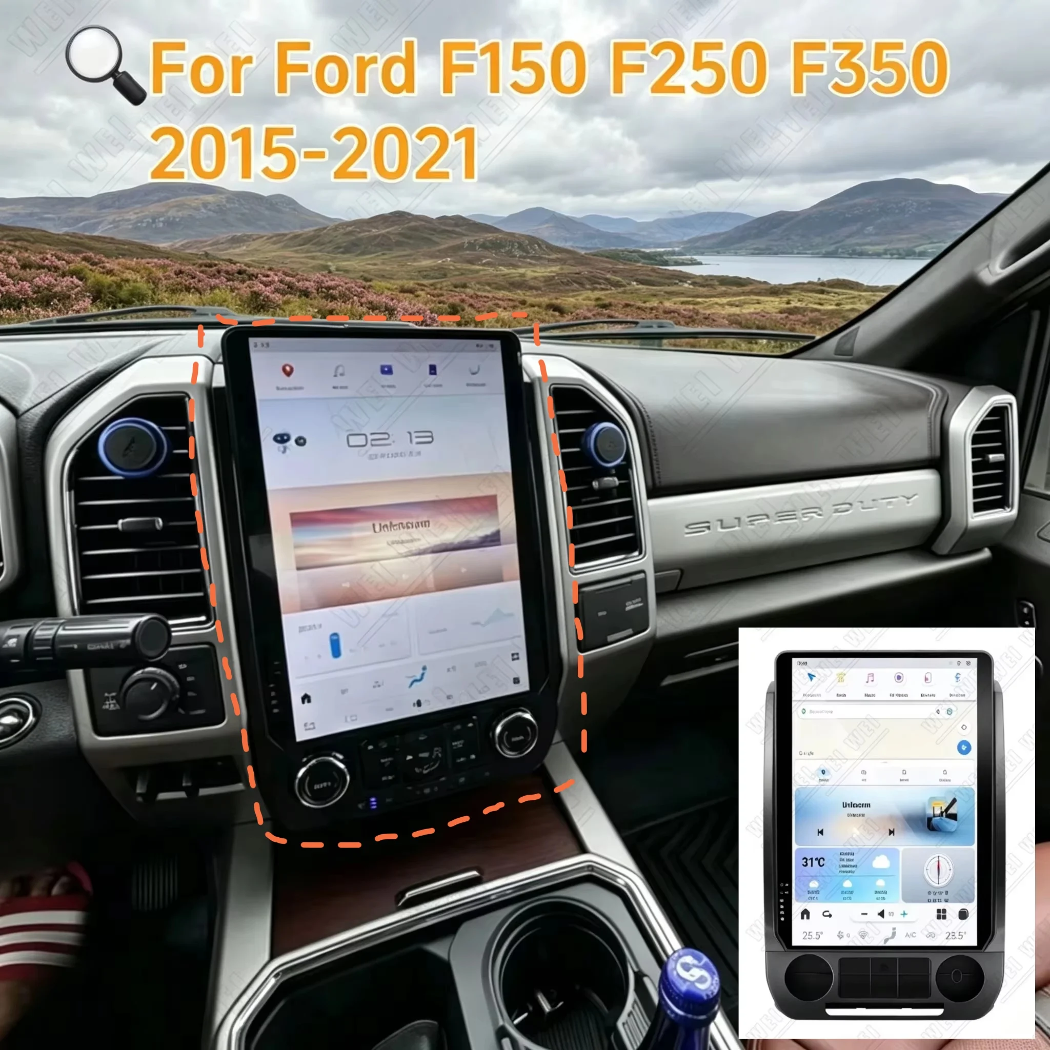 For Ford F150 F250 F350 2015 2016-2021 14.4 inch Android 13 Auto Style Car Radio GPS Navigation Multimedia Player Tape Head Unit