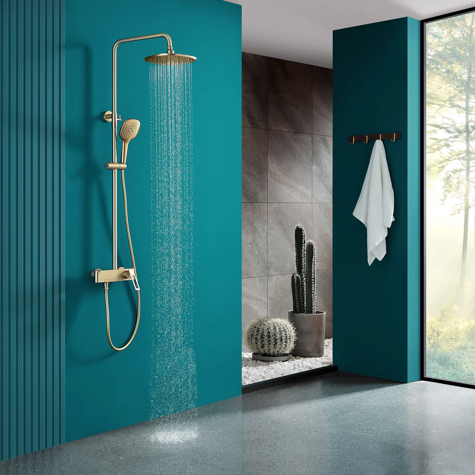 Household Bathroom, Bathroom, Hot And Cold Three-function Bathroom, Surface-mounted Shower, Wire Gold Wall Shower Set
