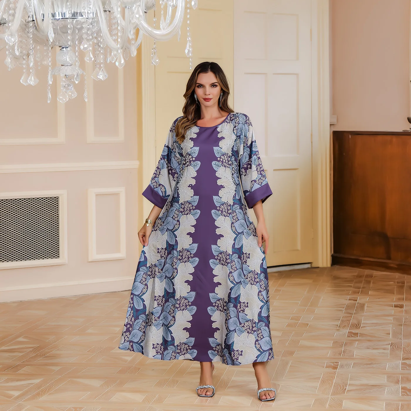 Ramadán Marruecos Kaftan Eid Abaya musulmana para mujeres Vestidos de fiesta perlas Jalabiya Dubai Abayas Islam estampado Vestidos árabe vestido largo