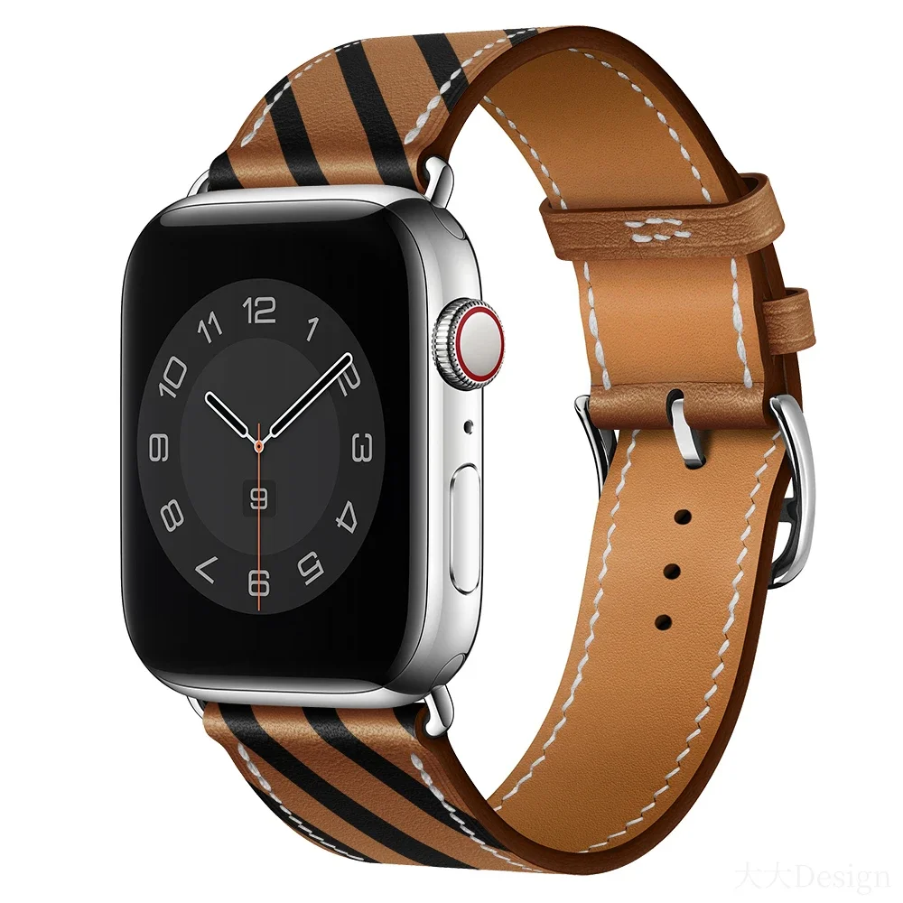 Leather Band For Apple Watch Strap 44mm 45mm 40mm 41mm 38mm 42mm Hermes Single Tour Bracelet iWatch Series 6 SE 7 8 9 ultra 49mm