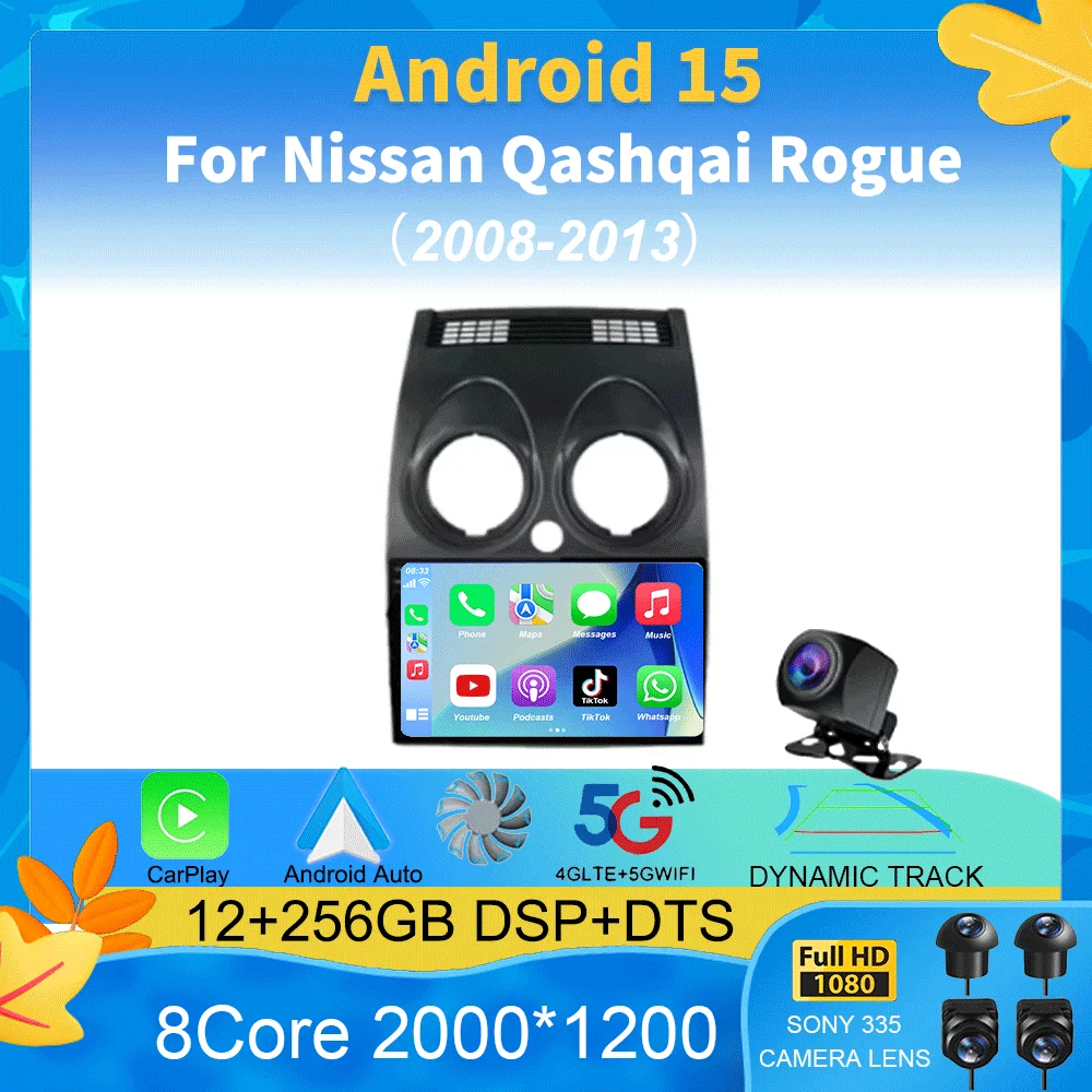 Car Radio For Nissan Qashqai Rogue 2008-2013 Android 15 Multimedia Player GPS Navigation Carplay Android Auto 4G WIFI