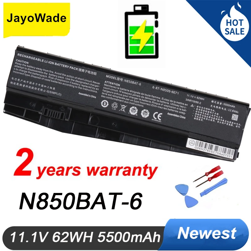 

11.1V 62WH 5500mAh N850BAT-6 Laptop Battery For Clevo N850 N850HC N850HJ N870HC N870HJ1 N870HK1 N850HJ1 N850HK1 N850HN N850BAT-6