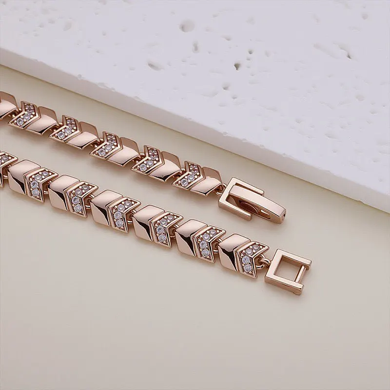 MxGxFam ( 17cm/19cm cm  x 6 mm ) 18 K / Rose 585 Gold Plated Zirconia Arrow Bracelet For Women Fashion Jewelry