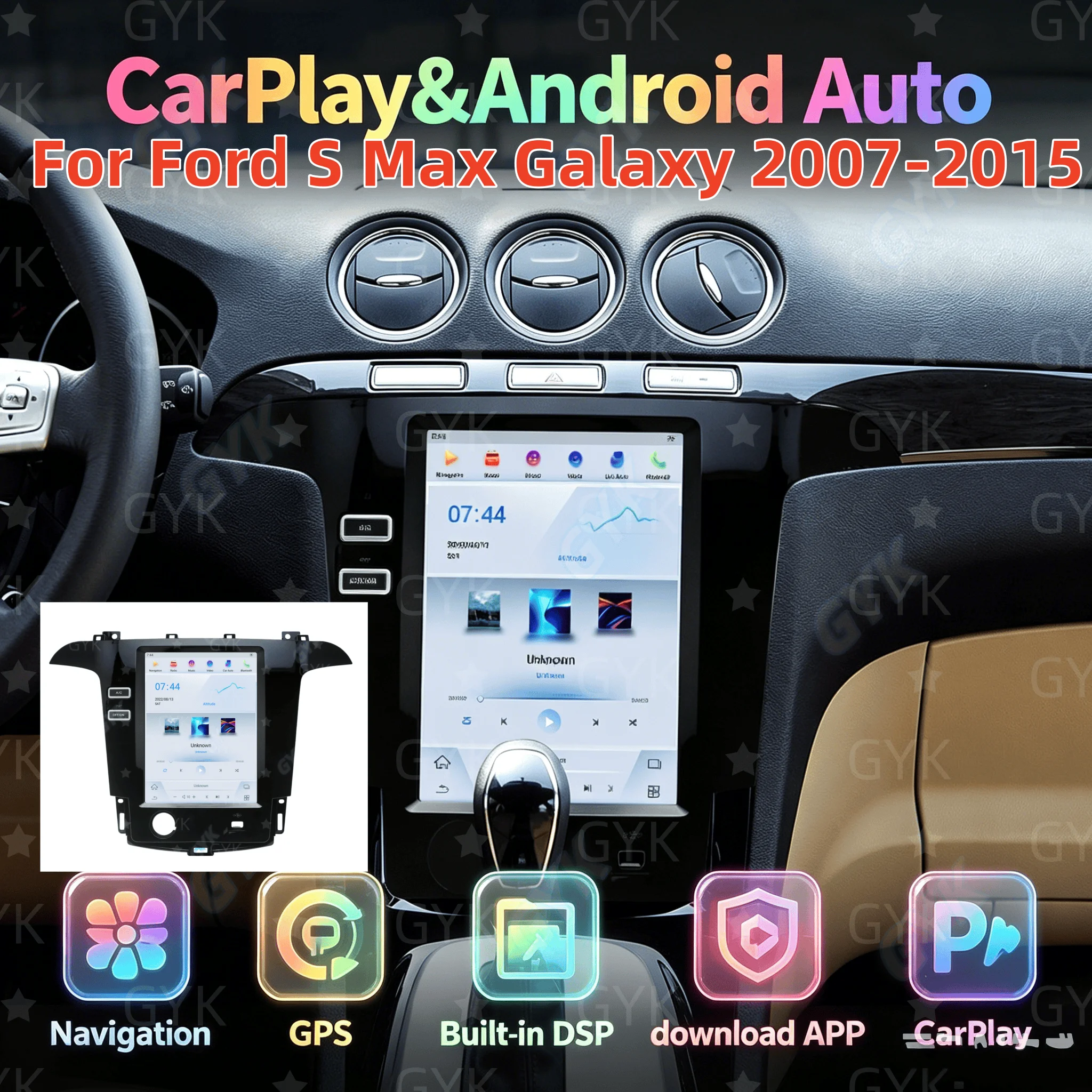 Android 14 CarPlay For Ford S-Max Galaxy 2007 2008 - 2015 IPS HD Screen Radio Car Multimedia Player GPS Navigation Audio Video