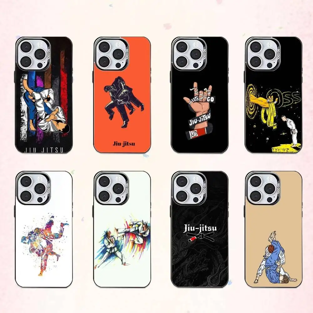 

BJJ B-Brazilian Jiu J-Jitsu Phone Case For iPhone17,16,15,14,13,12,11 Plus,Pro Max Colored Silver Plated Inside Cover
