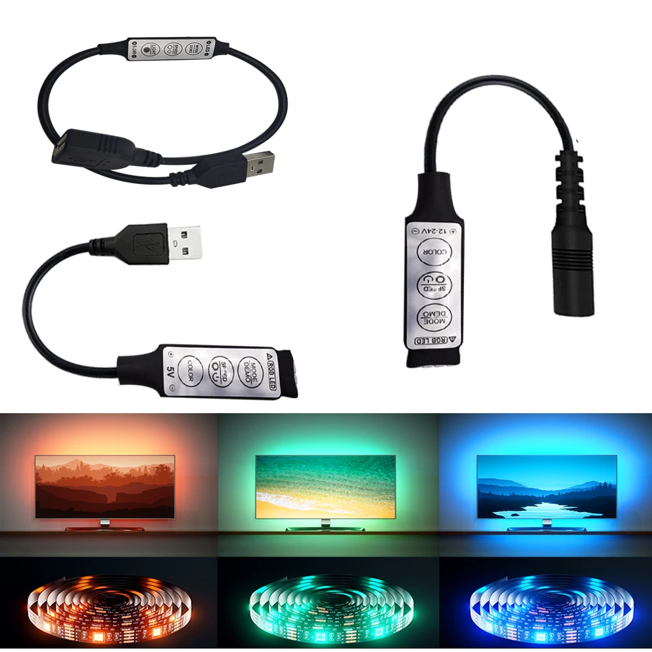 3Key USB DC RGB LED controller DC 5V-24V Dimmable control For 3535 2835 5050 RGB LED light strip