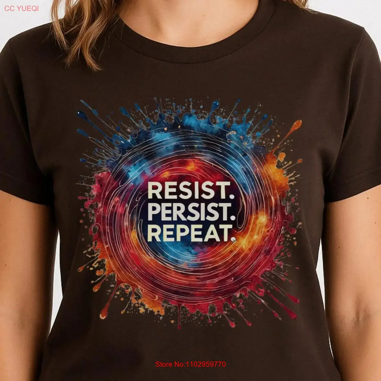 Résiste persiste répéter t-shirt féministe Fitness circulaire protestation Art haut Empowerment WorkouT couleur éclaboussures activiste vêtements