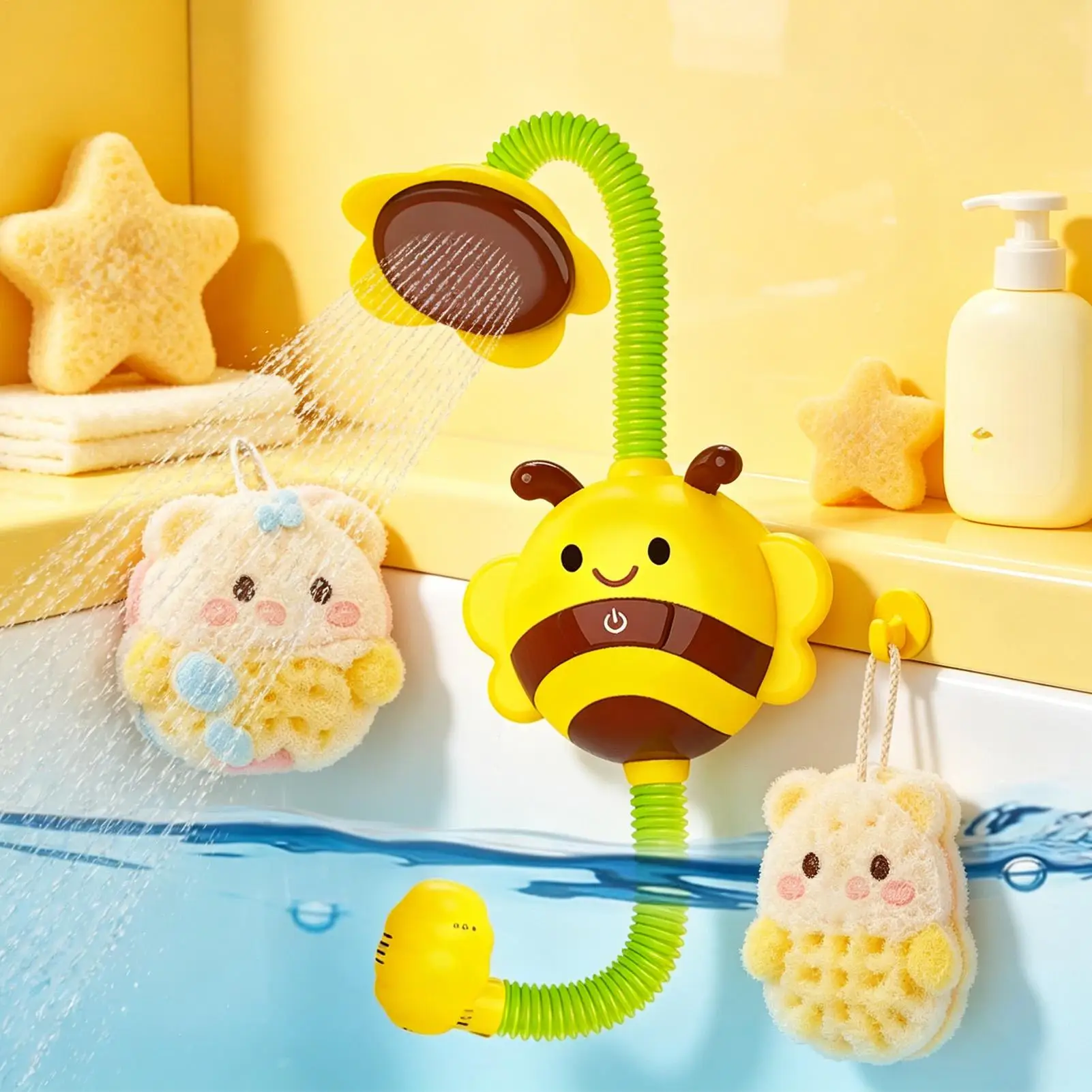 Kids Shower Sprayer for Bathtub Battery Powered Rotatable Bee Shape Cute Bathtub Shower Toys for Kids Aged 3 Bathing Playing