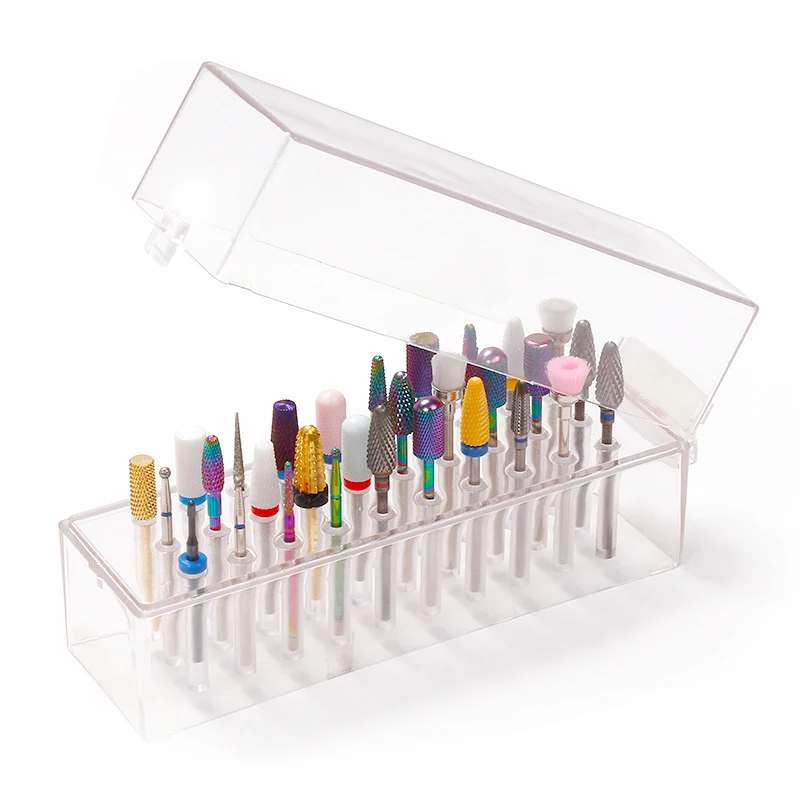 Clear Nail Drill Bits Holder, Caixa de armazenamento para fresa, Dustproof Nail Bit Case, Acrílico Nails Acessórios, 30 Buracos