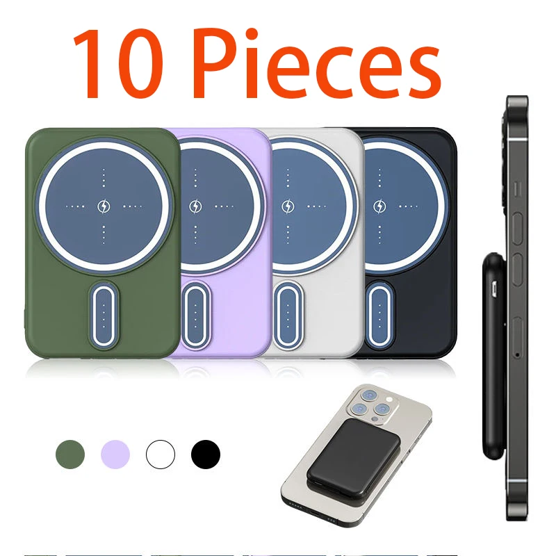 10 Pieces Mini Power Bank Cellphone Purple 5000mah Wireless Magnetic Power Banks for Mobile