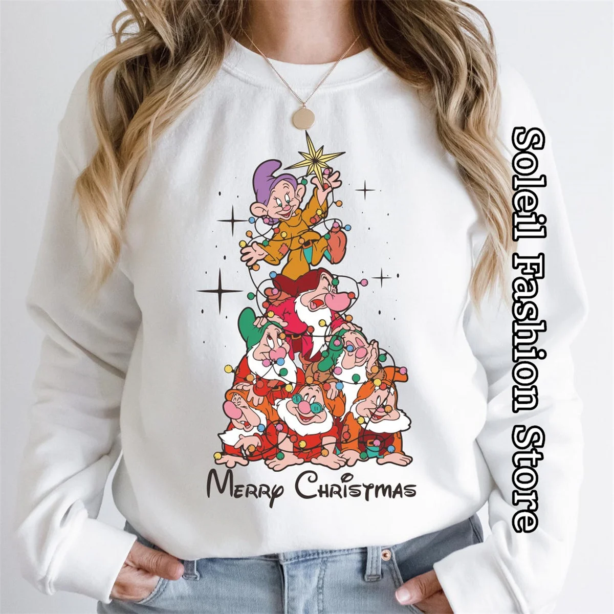 Disney Seven Dwarfs Christmas Sweatshirt Women Men Christmas Tree Graphic Pullover Disneyland Very Merry Xmas Holiday Clothing