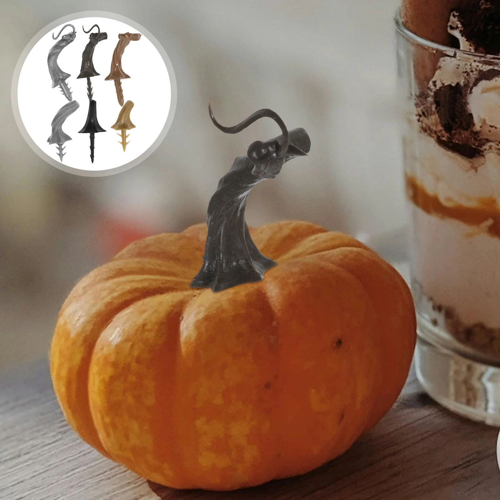 

4Pcs Plastic Pumpkin Stems Fake Realistic DIY Halloween Pumpkin Handle Thanksgiving Fall Ornament Small Pumkins Stems