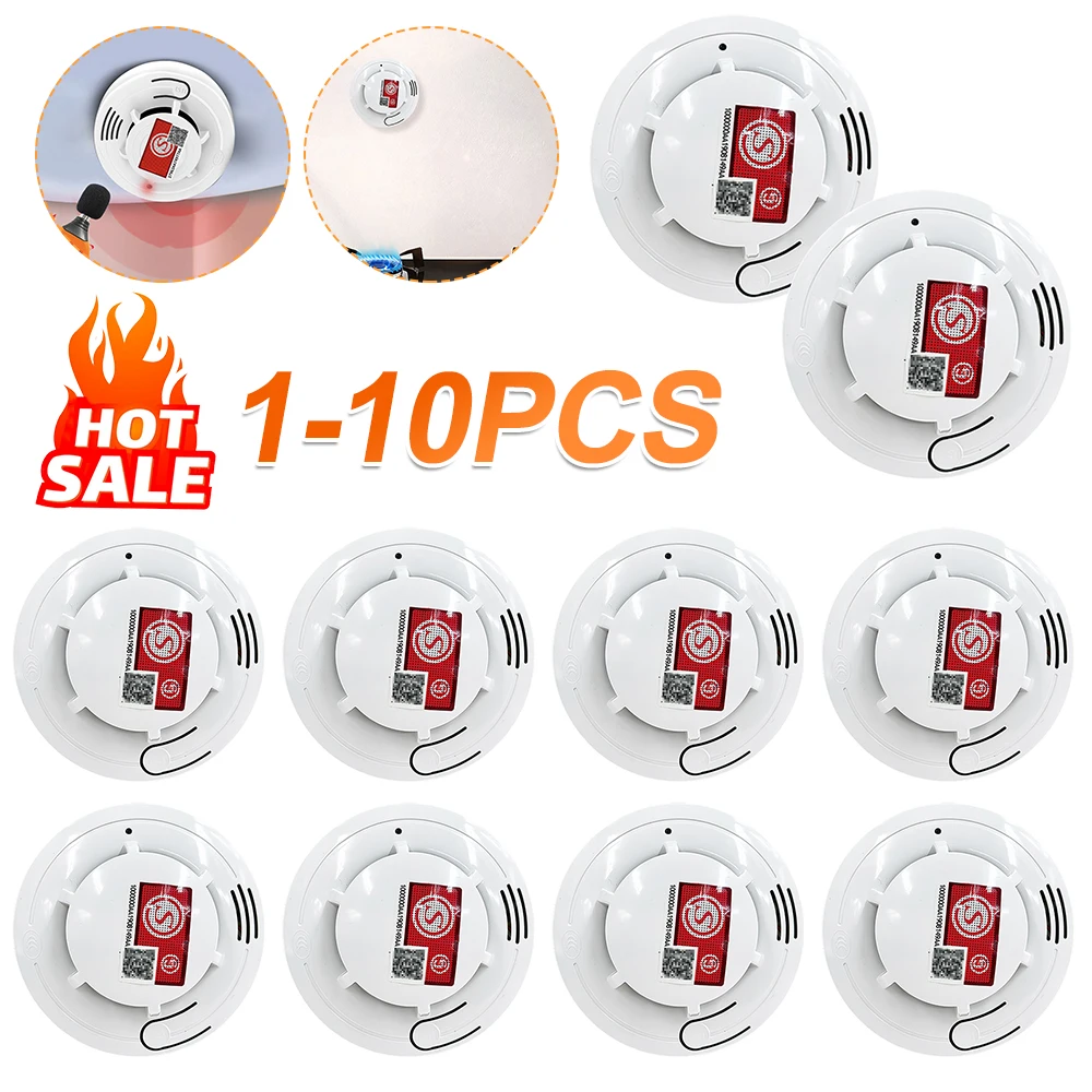 1-10Pcs Smoke Sensor Alarm with Batteries Fire Protection Smoke Detector Sensitive Smoke Detector Home Security System Equipment