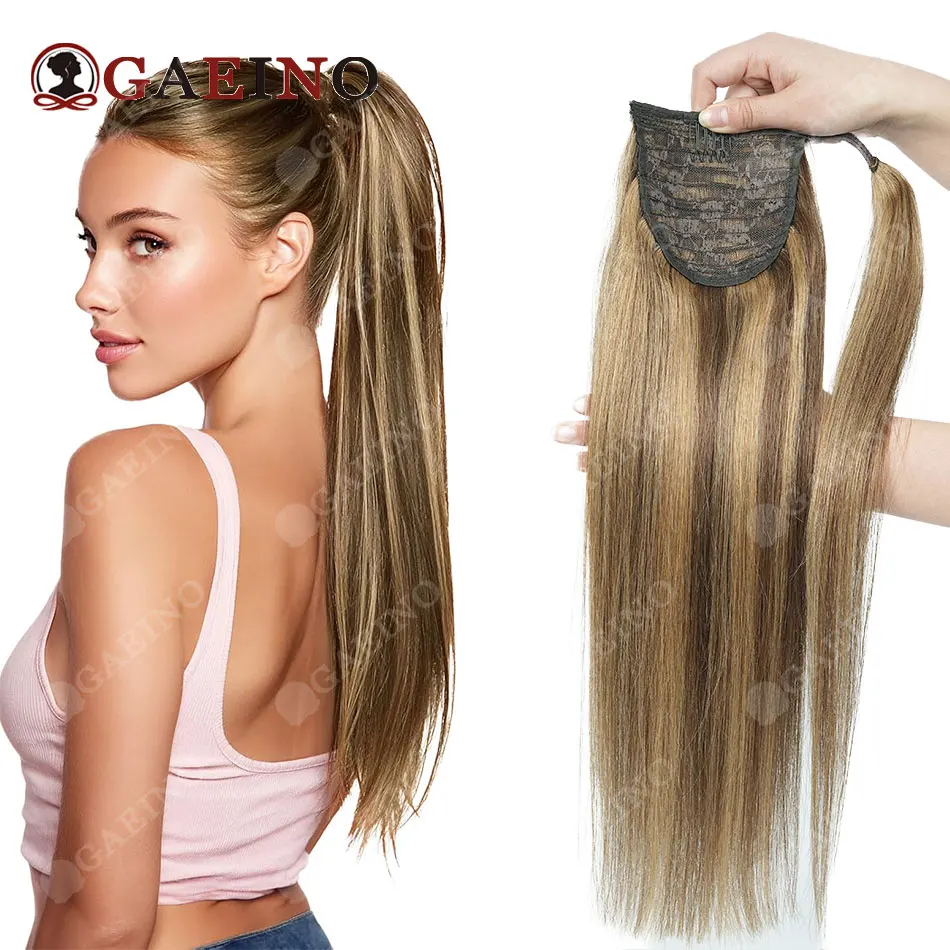 Brazilian Remy Human Hair Ponytail Extension Real Beauty Natural Color Wrap Around Ponytail Straight Hair Pieces For Women14-28