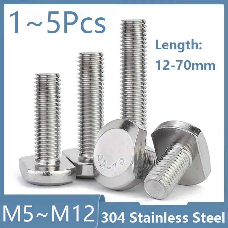 304 Stainless Steel T Shape T Hammer Head Bolt M5 M6 M8 M10 M12 Bolts for T-Slot GB37 Rectangle Machine Screws Chute T-bolt