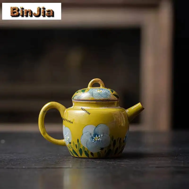 Underglaze Color Camellia Tea Pot Japanese Style Side Handle Teapot Retro Pot Tea Maker Kettle Chinese Tea Set Craft 110/140ml
