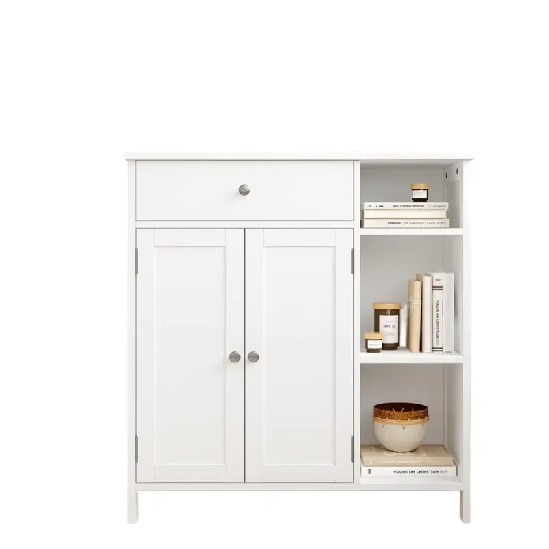 Modern Nordic white wooden living room locker drawer open rack environmental protection space saving multi-functional home