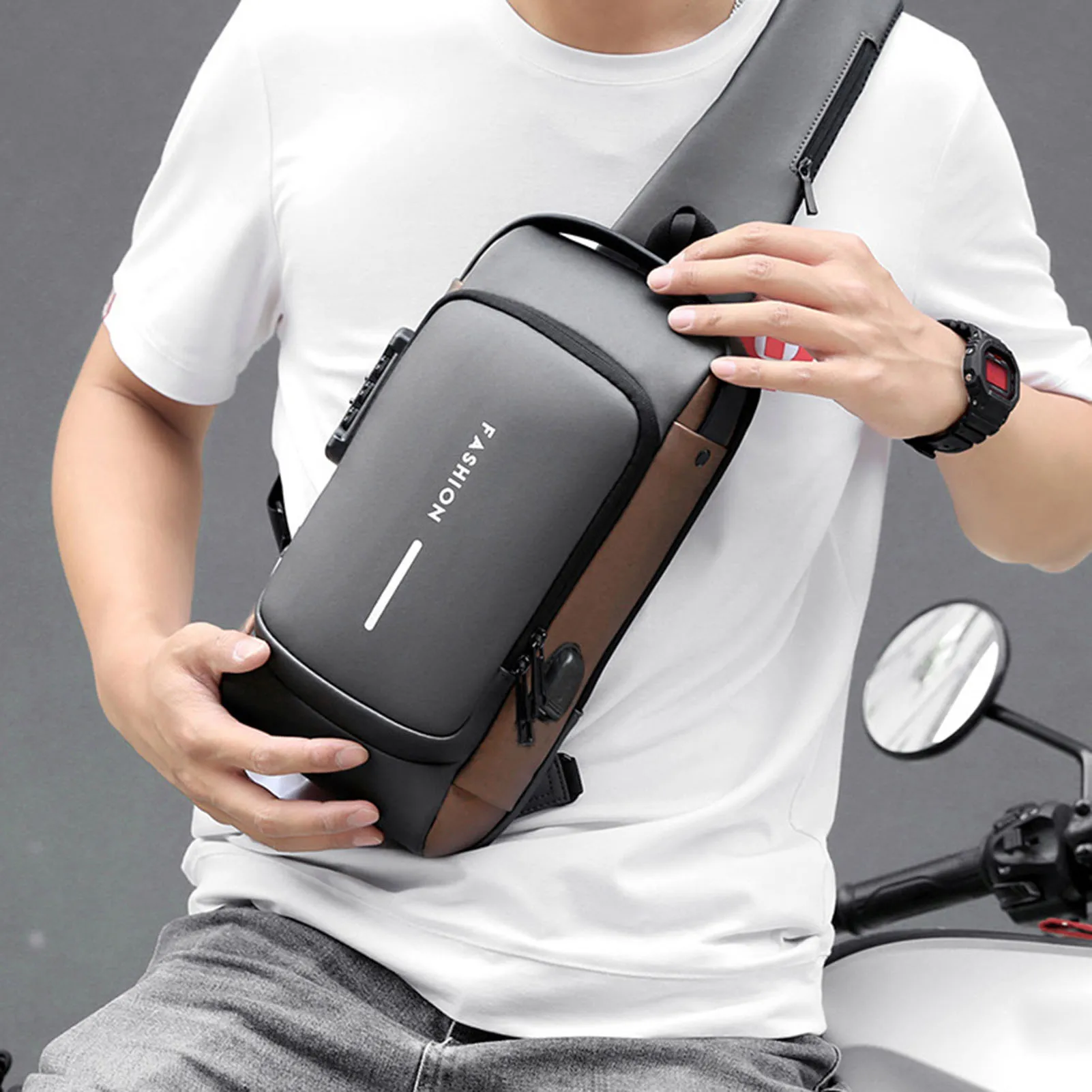 

USB Charging Sport Sling Bag Bicycle Bag Male Anti-theft Chest Bag With Password Lock Multifunctional Saddlebag Sports Waist Bag