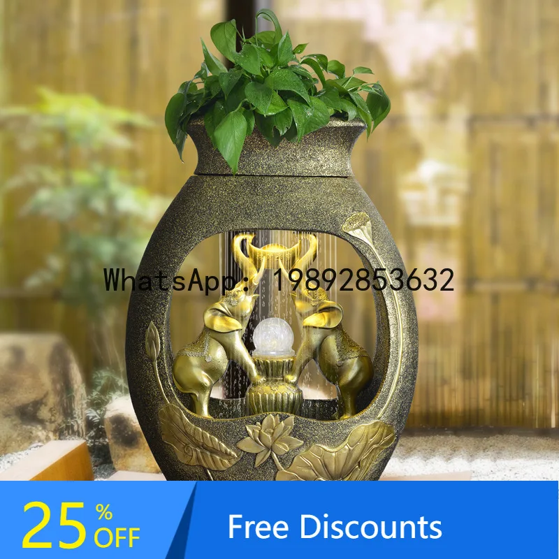 ZK Creative Elephant Fountain Water Flow Ornament Rockery Landscaping Living Room Dining Room Entrance Decoration