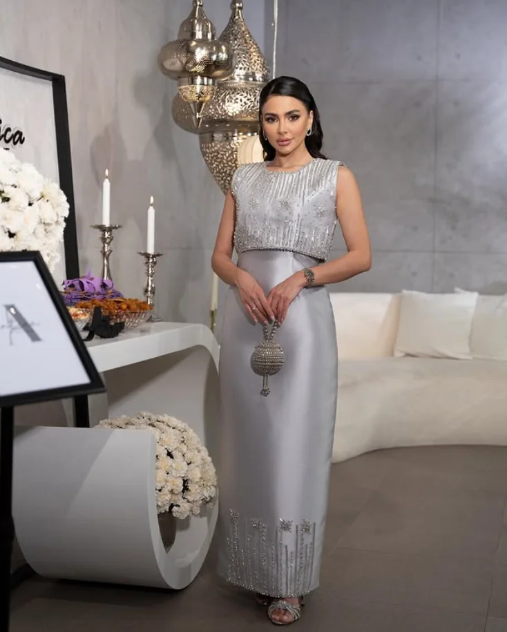 Серебряные блестящие вечерние платья длиной до щиколотки, роскошный трикотаж с кристаллами и бисером, индивидуальное платье для выпускного вечера, одежда