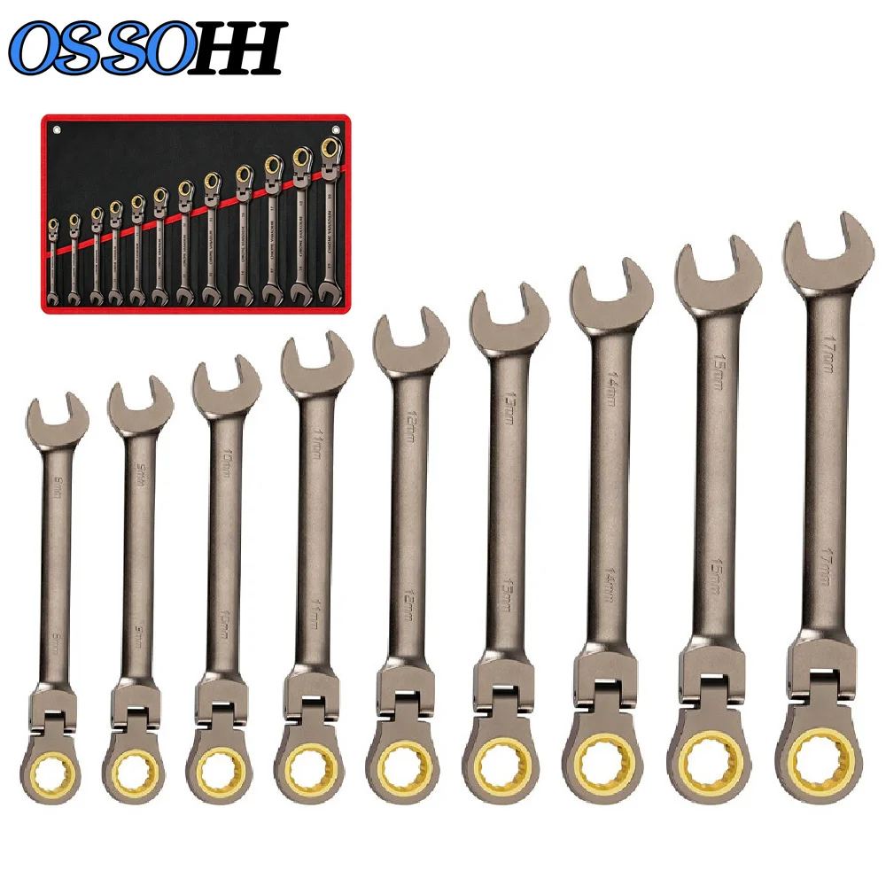Flexible Ratchet Wrench Set 8-19mm Spanner Gear Ring Ratcheting Combination Flexi Wrench Kit Metric Flex Head