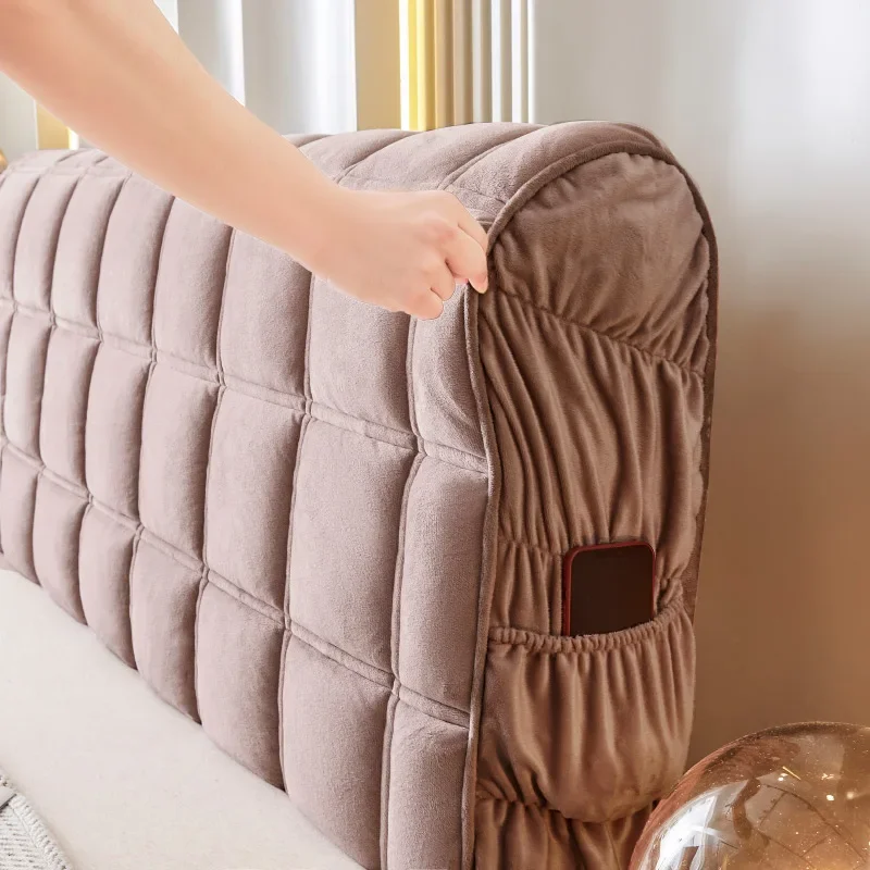 Funda protectora trasera de cama de terciopelo todo incluido de lujo, cubierta de cabecera acolchada gruesa, cubierta de cabeza de cama acolchada de felpa súper suave