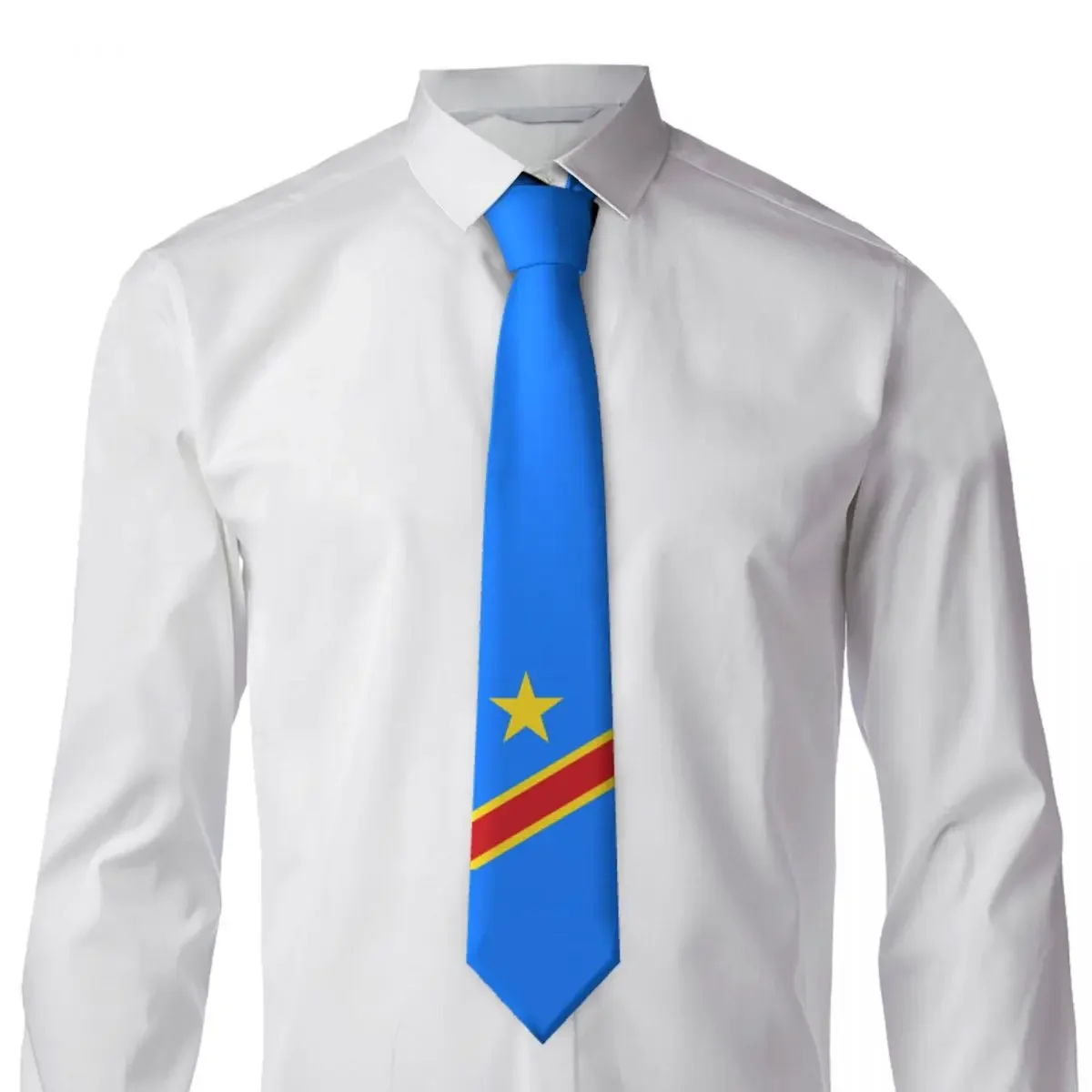 

Democratic Republic Of Congo Flag Tie Emblem Printed Neck Ties Kawaii Funny Collar Tie Men Leisure Necktie Accessories