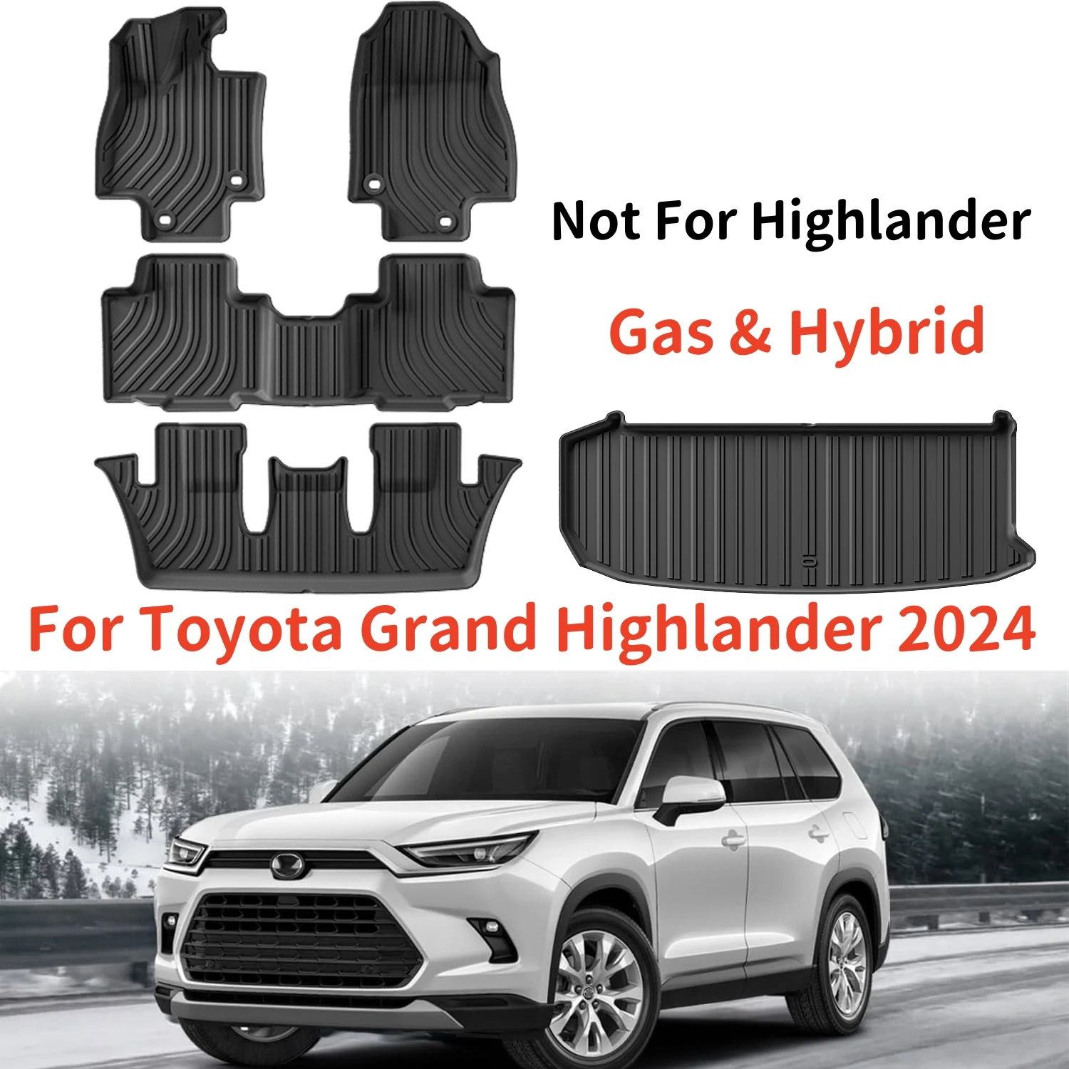 

For Toyota Grand Highlander 2024 TPE Floor Mats & Cargo Liner, All Weather Car Floor Liners and Trunk Mats Left Hand Drive