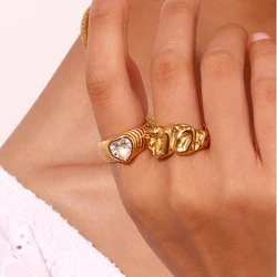 E.B.belle Luxury 18K Gold Plated Shiny Heart AAA Cubic Zirconia rings stainless steel women's jewelry Wedding Finger Decoration