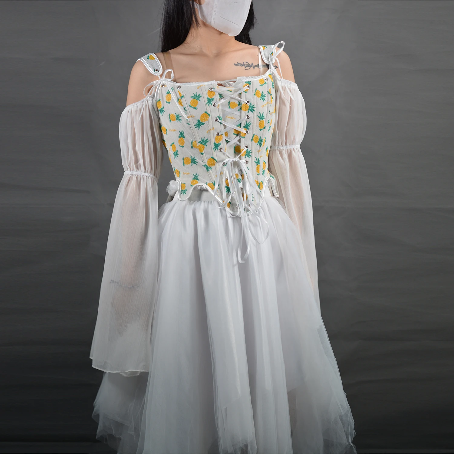 

Женский пасторальный стиль с фруктовым принтом, жилет на шнуровке, корсеты сзади, укороченный топ, камзол